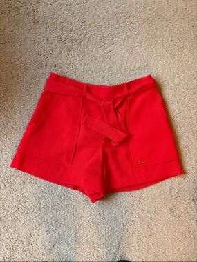 Ted Baker Red High-Waist Tie-Belt Shorts
